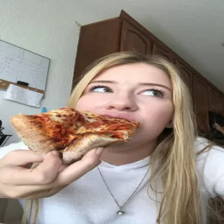 🙄 pizza, đồ ăn, phụ nữ, ăn, cô gái, tóc vàng telegram sticker