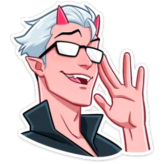 🤓 démon, elfe, diable, cornes, lunettes, sourire, personnage, fantaisie whatsapp sticker