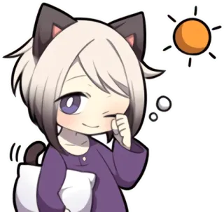☀ animé, endormi, kawaii, chibi, oreilles de chat, oreiller, soleil whatsapp sticker