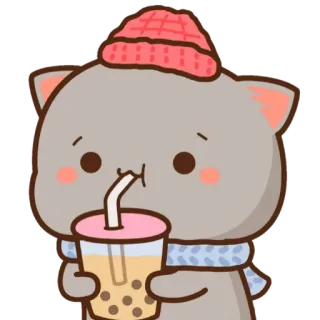 🥶 Katze, süß, Bubble Tea, kawaii, Tier telegram sticker