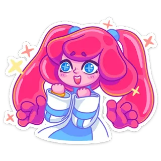 🥳 dessin animé, fille, cheveux roses, mignon, pétillant, kawaii, illustration whatsapp sticker