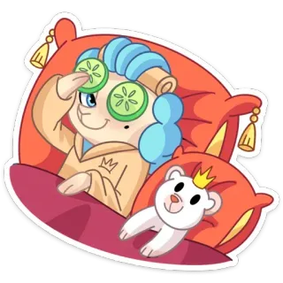 😴 Sticker, Cartoon, Entspannung, Spa, Gurke, Kissen, Krone, Eisbär telegram sticker