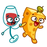 🍷 vino, queso, dibujo animado, comida, bebida, feliz telegram sticker