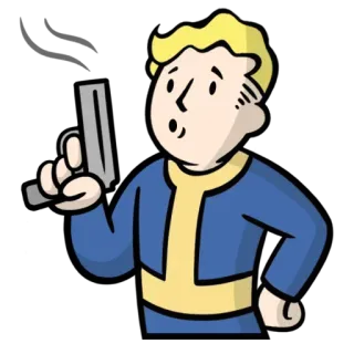 🔫 Vault Boy Fallout Vault Boy, Fallout, Cartoon, Videospiel, Pistole telegram sticker