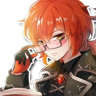 😎 Diluc Genshin Impact Anime, Videojuego, Pelo rojo, Gafas, Genshin Impact, Diluc telegram sticker