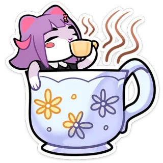 ☕️ แมว, ชา, ถ้วย, คาวาอิ, น่ารัก, สัตว์, ผ่อนคลาย whatsapp sticker