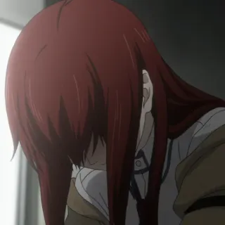 ⚙️ Kurisu Makise Steins;Gate anime, cabelo vermelho, triste, garota whatsapp sticker
