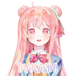 🤗 MAKASIH! anime girl, pink hair, thank you, cute, kawaii, Manga, chibi, digital art telegram sticker