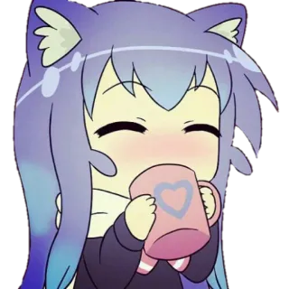 😋 Anime, Neko, Kawaii, Lindo, Chibi, Corazón, Bebiendo whatsapp sticker