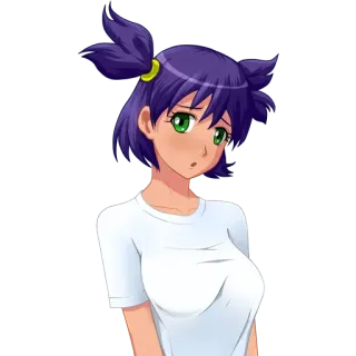 💜 anime meisje, cartoon, vrouwelijk, paars haar, groene ogen telegram sticker