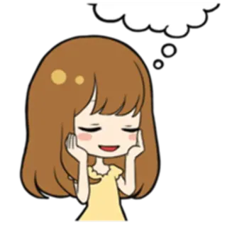 ☺️ menina, pensando, sonhando, fofa, desenho animado, ilustração whatsapp sticker