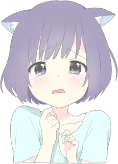 😰 Anime, Schattig, Kattenoren, Meisje, Verdrietig telegram sticker