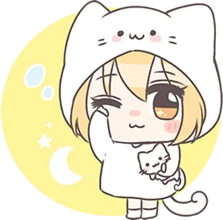 😴 chat, anime, kawaii, mignon, chibi, autocollant, lune, étoiles telegram sticker
