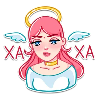 😕 XA XA XA Engel, Mädchen, Halo, pinke Haare, Cartoon, Aufkleber, Flügel telegram sticker