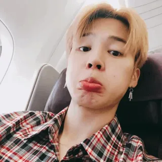 🥲 Jimin kpop, jimin, selfie, cantor, aeroporto, avião, asiático, masculino telegram sticker