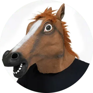 🐴 ม้า, หน้ากาก, สัตว์, ชุด, หัว, ตลก, ของเล่น telegram sticker