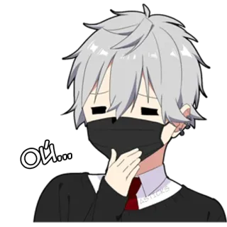 😬 Où... anime, boy, mask, pensive, grey hair, sticker, cartoon telegram sticker