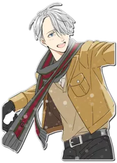😄 Victor Nikiforov Yuri on Ice Anime, Patinaje artístico, Bufanda, Invierno, Nieve, Alegre, Personaje telegram sticker