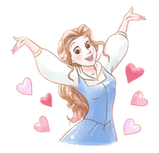 😍 Belle Beauty and the Beast Belle, Disney Prinzessin, Herzen, Cartoon, animiert whatsapp sticker