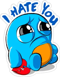 🙁 I HATE YOU triste, odio, cartone animato, blu, cuore spezzato telegram sticker