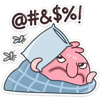 🦟 @#&$%! angry, upset, annoyed, cartoon, mosquito, pillow, bed telegram sticker