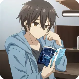 📔 石15 动漫, 阅读, 书, 男性, 室内, 日语, 卡通 telegram sticker