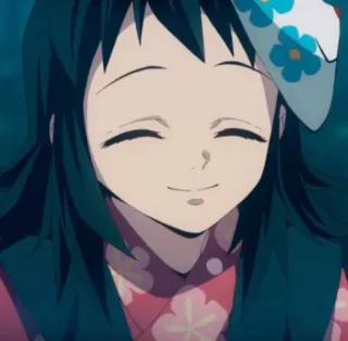 🍥 anime, uśmiechnięta, postać, kobieta, kwiaty, kimono telegram sticker