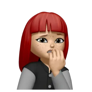 😦 memoji, cartone animato, capelli rossi, emotivo, preoccupato/a, femmina, avatar telegram sticker