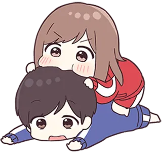 ❤️ chibi, cartoon, cute, anime, couple, piggyback whatsapp sticker
