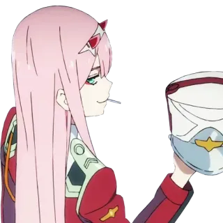😏 Zero Two Darling in the Franxx Anime, Zero Two, Darling in the Franxx, Charakter, süß, pinke Haare telegram sticker