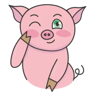 😉 cerdo, animal, lindo, dibujos animados, guiño, rosa, ilustración, pegatina whatsapp sticker
