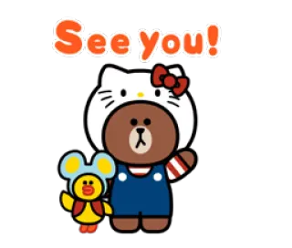 🖐 See you! cute, bear, duck, Hello Kitty, cartoon, greeting telegram sticker