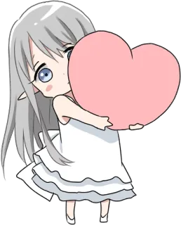 ❤️ Chibi, Anime, Coração, Fofo, Garota, Cabelo Branco whatsapp sticker