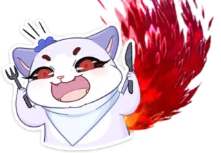 🍽 gato, faca, faminto, fogo, desenho animado, animal, fofo, refeição whatsapp sticker