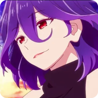 😏 animé, cheveux violets, yeux rouges, dessin animé, femme telegram sticker