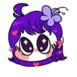 🥰 Anime, Dibujos animados, Kawaii, Pelo morado, Flor, Corazones, Lindo, Pegatina telegram sticker