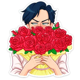 🌹 การ์ตูน, ดอกไม้, ดอกกุหลาบ, ตัวละคร, ช่อดอกไม้, อนิเมะ whatsapp sticker