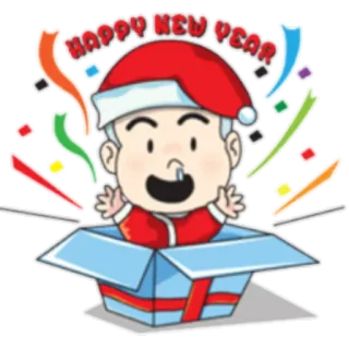 🎄 HAPPY NEW YEAR Tahun Baru, Perayaan, Liburan, Meriah, Konfeti, Kartun, Topi Santa, Hadiah whatsapp sticker