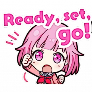 🪸 Ready, set, go! Anime, Chibi, Ragazza, Capelli rosa, Motivazionale, Kawaii, Carino telegram sticker