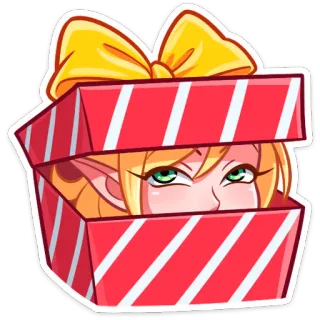 👀 cadeau, elf, doos, cartoon, lint, blond, ogen telegram sticker