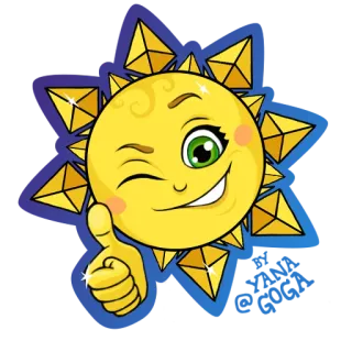 👍 sol, desenho animado, feliz, joinha, fofo, positivo, piscadela, emoji whatsapp sticker