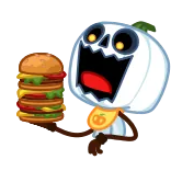 🍔 тыква, хэллоуин, монстр, бургер, еда, мультфильм telegram sticker