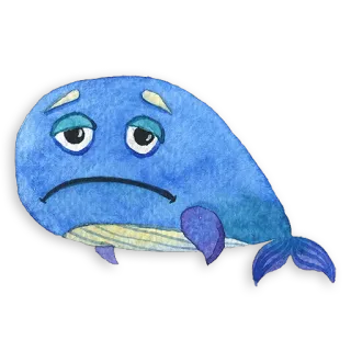 😞 baleine, triste, bleu, aquarelle, animal, mer telegram sticker