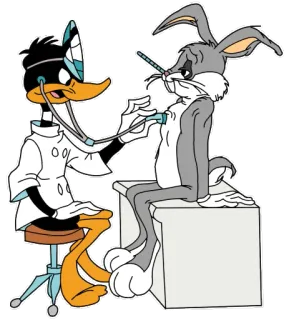🤒 Bugs Bunny dibujo animado, pato, doctor, conejo, médico, enfermedad telegram sticker