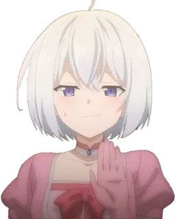 🙅‍♀ อนิเมะ, ผู้หญิง, ผมขาว, น่ารัก, ยิ้มเยาะ, ชุดสีชมพู telegram sticker
