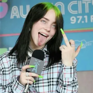 🖕 Billie Eilish Billie Eilish, นักร้อง, คนดัง, นิ้วกลาง, ท่าทางหยาบคาย telegram sticker