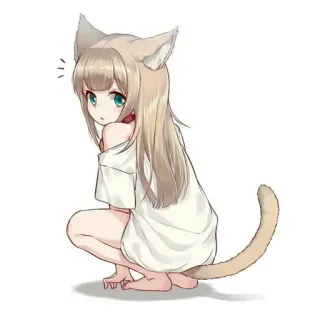 ✨ Аниме, Девушка-кошка, Кэмономими, Мило, Девушка, Манга, Звериные уши, Хвост whatsapp sticker