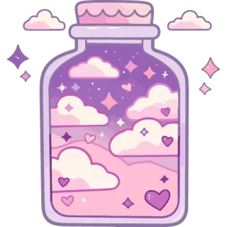 🫙 jar, clouds, stars, hearts, kawaii, pastel, cute telegram sticker