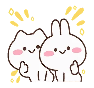 👍 dễ thương, kawaii, động vật, mèo, thỏ, tim ngón tay, tình bạn whatsapp sticker