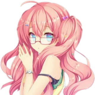 🙂 anime girl, pink hair, glasses, cute, manga, cartoon whatsapp sticker